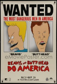 1z384 BEAVIS & BUTT-HEAD DO AMERICA teaser 1sh 1996 Mike Judge, most dangerous men in America!