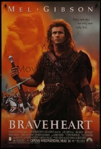 1z411 BRAVEHEART advance 1sh 1995 cool image of Mel Gibson as William Wallace!
