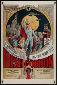 1z520 FLESH GORDON 1sh 1974 sexy sci-fi spoof, wacky erotic super hero art by George Barr!