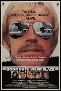 1z555 GOOD GUYS WEAR BLACK 25x38 1sh 1977 tough Chuck Norris in cool shades is fighting back!
