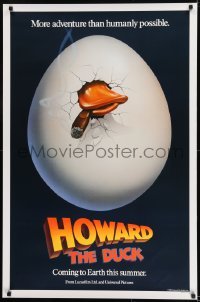 1z605 HOWARD THE DUCK teaser 1sh 1986 George Lucas, great art of hatching egg with cigar in mouth!