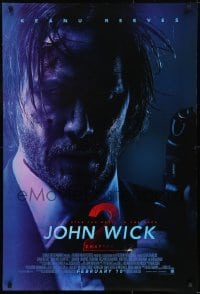 1z637 JOHN WICK CHAPTER 2 advance DS 1sh 2017 intense close-up of Keanu Reeves w/ gun in title role!