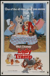 1z665 LADY & THE TRAMP 1sh R1980 Walt Disney romantic canine dog classic cartoon!