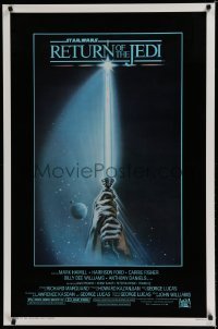 1z805 RETURN OF THE JEDI 1sh 1983 George Lucas, art of hands holding lightsaber by Tim Reamer!