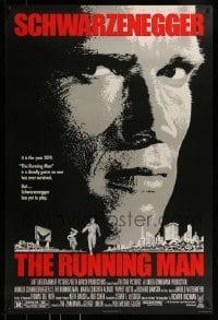 1z828 RUNNING MAN 1sh 1987 huge close up headshot of Arnold Schwarzenegger!