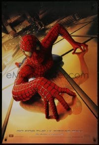 1z876 SPIDER-MAN teaser DS 1sh 2002 Tobey Maguire climbing building, Sam Raimi, Marvel Comics!