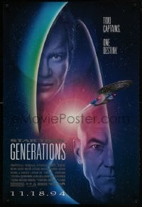 1z895 STAR TREK: GENERATIONS advance 1sh 1994 Stewart as Picard & Shatner as Kirk, two captains!