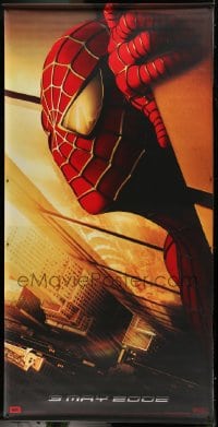 1z129 SPIDER-MAN vinyl banner 2002 Maguire w/WTC towers in eyes, Marvel!