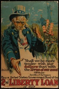 1z067 2ND LIBERTY LOAN 19x29 WWI war poster 1917 wonderful art of Uncle Sam by Groesbeck!