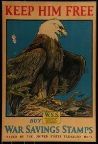 1z071 KEEP HIM FREE 20x30 WWI war poster 1917 incredible bald eagle art by Charles L. Bull!