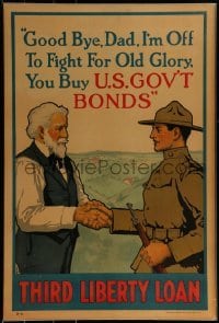 1z072 THIRD LIBERTY LOAN 21x30 WWI war poster 1917 soldier tells his dad to buy bonds!