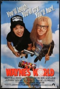 1z970 WAYNE'S WORLD int'l 1sh 1991 Mike Myers, Dana Carvey, one world, one party, excellent!