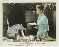 2a059 FLY color 8x10.25 still 1958 hooded Al Hedison gives Patricia Owens note explaining his hood!