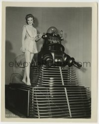2a438 FORBIDDEN PLANET 8.25x10.25 still 1956 sexy Anne Francis & with Robby the Robot in space jeep!