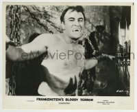 2a452 FRANKENSTEIN'S BLOODY TERROR 8.25x10 still 1971 c/u of fanged Paul Naschy chained to wall!
