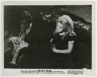2a631 LOVE ON A PILLOW 8x10.25 still 1964 sexy Brigitte Bardot watches Robert Hossein play trumpet!