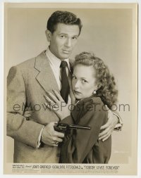 2a712 NOBODY LIVES FOREVER 8x10.25 still 1946 John Garfield with gun protects Geraldine Fitzgerald!