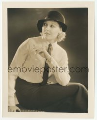 2a898 THELMA TODD 8x10 still 1930s smoking while wearing a man-like outfit with tie & hat by Stax!