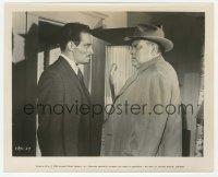 2a930 TOUCH OF EVIL 8.25x10 still 1958 c/u of Orson Welles telling Charlton Heston to back off!