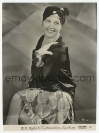 2a935 TRIAL MARRIAGE 7x9.75 still 1929 seated portrait of smiling Thelma Todd in wild outfit!