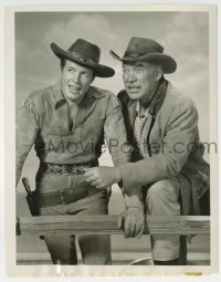 2a965 WAGON TRAIN TV 7.25x9 still 1957 great close up of cowboys Robert Horton & Ward Bond!
