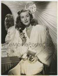 2a621 LOIS MAXWELL 7.25x9.5 still 1947 in fur coat with four Faberge colognes to please a beau!