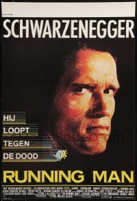 2b829 RUNNING MAN Belgian 1988 huge close up headshot of Arnold Schwarzenegger!