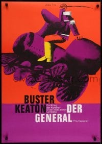 2b295 GENERAL German R1961 cool Hans Hillmann art of Buster Keaton riding train!