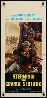 2b502 IROQUOIS TRAIL Italian locandina R1967 Mos art of Montgomery & cowboys with guns behind rocks!