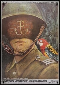 2b547 BIRTHDAY Polish 26x37 1980 Urodziny mlodego warszawiaka, Pagowski art of soldier & bird!