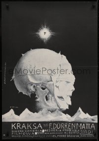 2b633 MOST WONDERFUL EVENING OF MY LIFE Polish 23x33 1974 bizarre Starowieyski art of skull w/masks