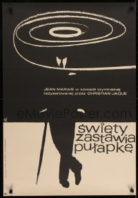 2b638 SAINT LIES IN WAIT Polish 23x33 1969 Jean Marais, really cool Zamecznik art of the Saint!