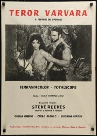 2b354 GOLIATH & THE BARBARIANS Yugoslavian 20x28 1959 Steve Reeves protecting Chelo Alonso!