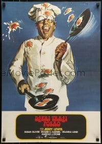 2b355 HARDLY WORKING Yugoslavian 19x27 1981 wacky funny man Jerry Lewis in chef's outfit w/eggs!