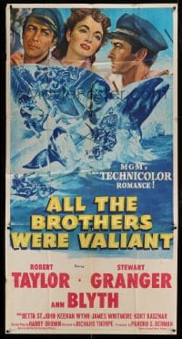 2c598 ALL THE BROTHERS WERE VALIANT 3sh 1953 Robert Taylor, Stewart Granger, cool whaling artwork!