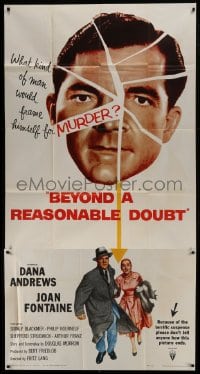 2c620 BEYOND A REASONABLE DOUBT 3sh 1956 Fritz Lang noir, Dana Andrews & Joan Fontaine, cool art!