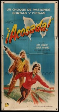 2c665 CLOUDED YELLOW Spanish/US 3sh 1951 art of Jean Simmons running from Trevor Howard with gun!