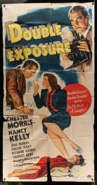 2c687 DOUBLE EXPOSURE style A 3sh 1944 art of Chester Morris & Nancy Kelly, film noir!
