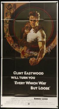 2c695 EVERY WHICH WAY BUT LOOSE 3sh 1978 art of Clint Eastwood & Clyde the orangutan by Bob Peak!