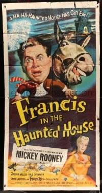 2c711 FRANCIS IN THE HAUNTED HOUSE 3sh 1956 wacky art of Mickey Rooney w/Francis the talking mule!