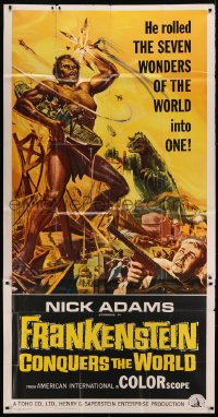 2c712 FRANKENSTEIN CONQUERS THE WORLD 3sh 1966 Toho, art of monsters terrorizing by Reynold Brown!
