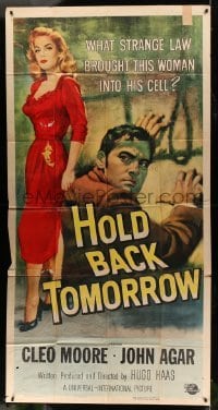 2c744 HOLD BACK TOMORROW 3sh 1955 what brought sexy bad girl Cleo Moore into John Agar's cell!