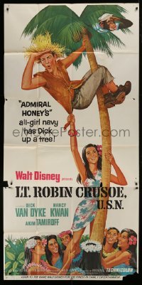 2c788 LT. ROBIN CRUSOE, U.S.N. 3sh 1966 Disney, cool art of Dick Van Dyke chased by island babes!