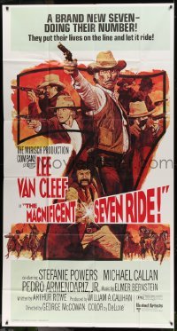 2c791 MAGNIFICENT SEVEN RIDE 3sh 1972 cool artwork of cowboy Lee Van Cleef firing six-shooter!
