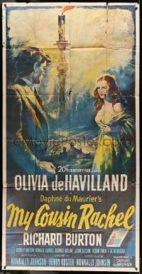 2c816 MY COUSIN RACHEL 3sh 1953 art of Olivia de Havilland & Richard Burton, Daphne du Maurier!