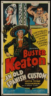 2c831 OLD SPANISH CUSTOM 3sh 1935 great art of Buster Keaton playing bass serenading woman, rare!