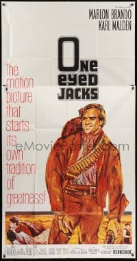 2c834 ONE EYED JACKS 3sh 1961 art of star & director Marlon Brando with gun & bandolier!