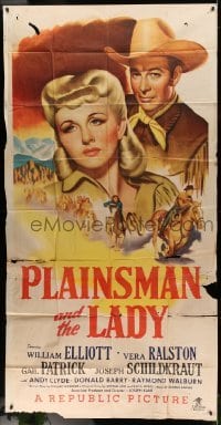 2c852 PLAINSMAN & THE LADY 3sh 1946 art of Wild Bill Elliott & Vera Ralston, Pony Express!