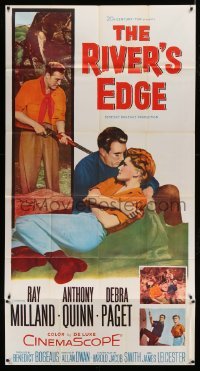 2c874 RIVER'S EDGE 3sh 1957 Ray Milland, Anthony Quinn, Debra Paget, it was kill or be killed!