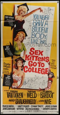 2c885 SEX KITTENS GO TO COLLEGE 3sh 1960 art of Van Doren, Tuesday Weld & Bardot's sister!
